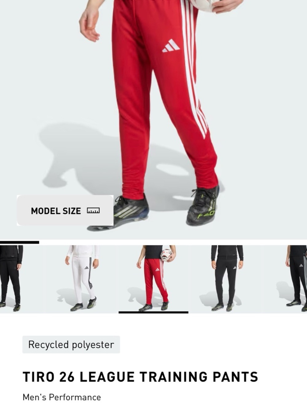 ADIDAS - Red Tiro 26 Training Pants with White 3-Stripes NWT